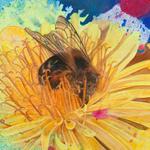 Detail of the bee painting by Calley O’Neill and Rama the elephant